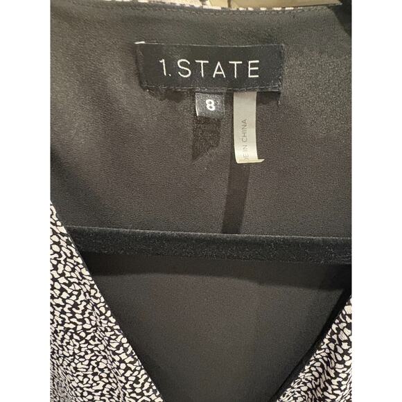 1.STATE Long Sleeve Ruffle Hem Wrap Dress Black/White Dot Pattern Size 8 - Picture 3 of 6